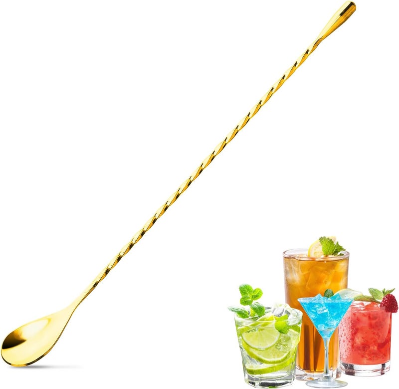 eispap 12 Inches Bar Spoon, Long Handle Mixing Stirrers for Drink, Stainless Steel Bar Cocktail Shaker Spoon 1 Pcs (1, Gold) - Image 1